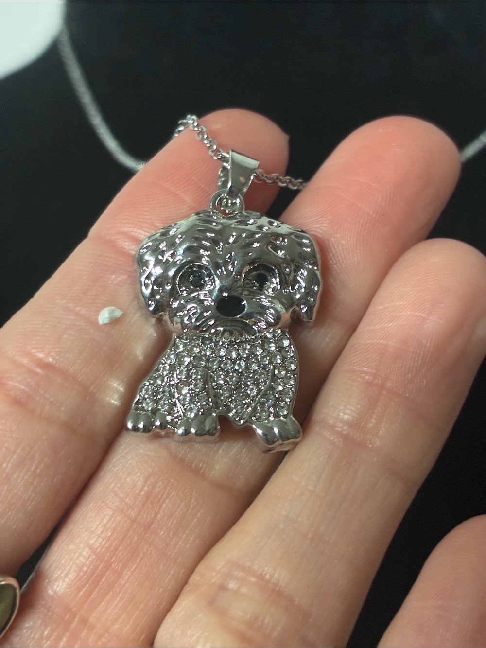 Silver Dog Pendant Necklace - Sparkling Puppy Charm